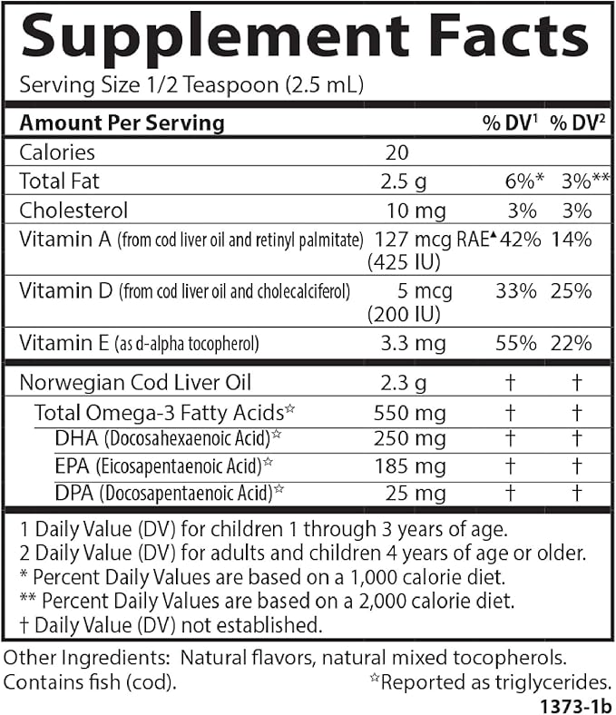 Carlson - Kid's Cod Liver Oil 550 mg Omega-3s Plus Vitamins A and D3 Wild Caught Norwegian Arctic Cod Sustainably Sourced Nordic Liquid Fish Oil Green Apple 250 mL (8.4 Fl Oz)