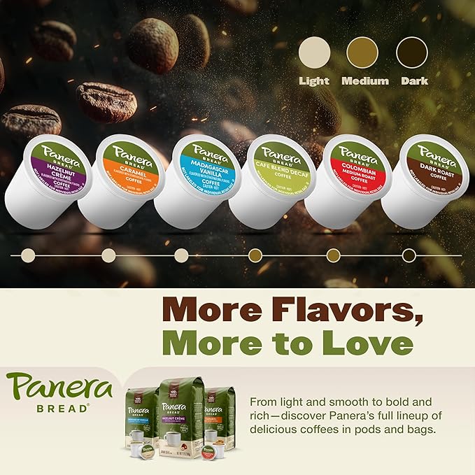 Panera Bread Dark Roast Coffee Pods 100% Arabica Compatible Bold &amp Smooth Dark Chocolate Finish Kosher Certified Recyclable Single Serve Cups 96 Single Serve Pods (4 Packs of 24)