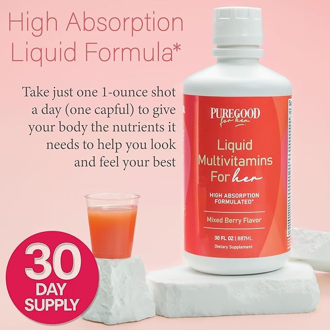 Liquid Multivitamin for Women | Sugar Free | 70+ Nutrients for High Absorption | B12 Folate Biotin Omega 3 6 7 9 | Energy Mood &amp Immune Support | Vegan Non-GMO | Mixed Berry | 30 Fl Oz
