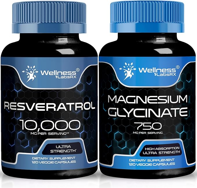 WELLNESS LABSRX Resveratrol Capsules 10000 - Magnesium Glycinate Capsules | Bundle