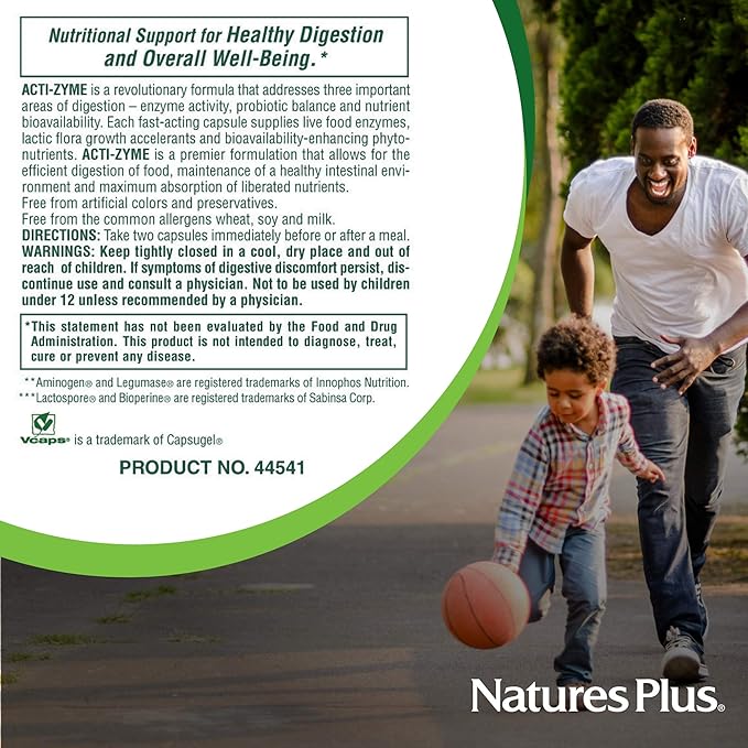 NaturesPlus Acti-Zyme - 180 Capsules - Digestive Enzyme Support Supplement with Probiotics - Promotes Gut Health &amp Digestion - Gluten Free Vegetarian - 90 Servings