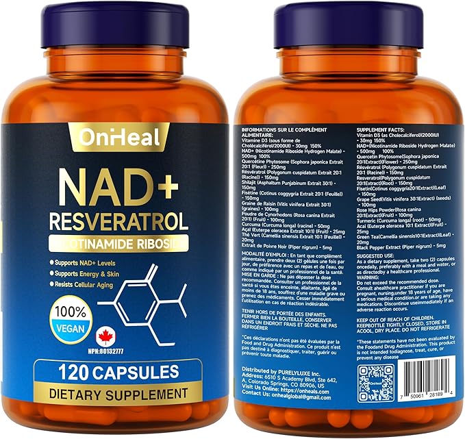 resveratrol Supplement for Energy &amp Skin - Anti-Aging Booster with resveratrol - Supports Cellular Health &amp Focus - 120 Capsules