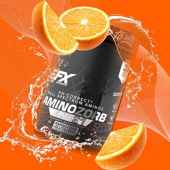 EFX Sports Aminozorb Elite 21 | PH-Correct Full Spectrum Aminos + Glutamine | Essential &amp Non Essential Aminos | Zero Sugars | 30 Servings (Orange Splash)