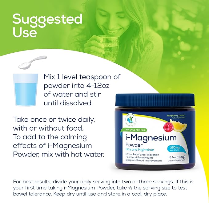 Ifastfit i-Magnesium Powder Blend of Citrate Malate and Glicynate Supplement with Trace Mineral Complex Raspberry Lemon Flavor Highly absorbable Stress Constipation
