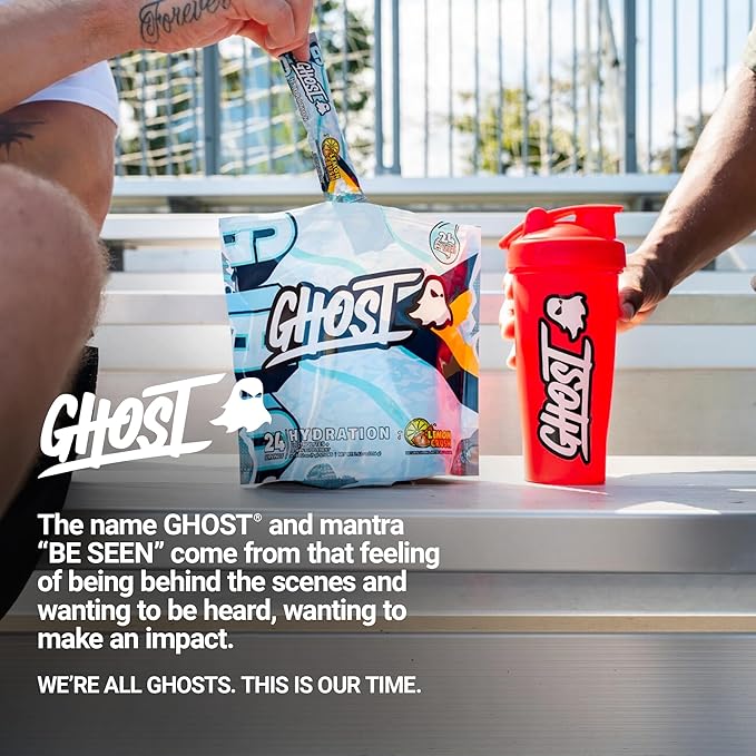GHOST Hydration Packets Lemon Crush 24 Sticks Electrolyte Powder - Drink Mix Supplement with Magnesium Potassium Calcium Vitamin C - Vegan Friendly Free of Soy Sugar &amp Gluten
