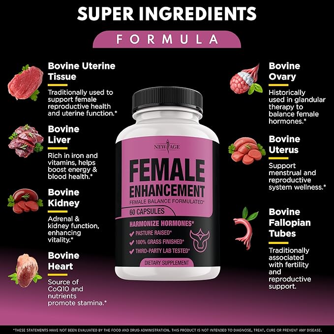 NEW AGE Beef Organ Supplement for Women – Supports Hormone Balance Energy &amp Wellness – Pasture Raised Superfood – Liver Heart Kidney Uterine Tissue – Ovary Uterus Fallopian Female Support-12