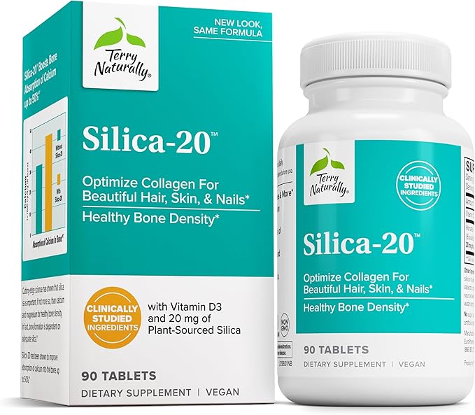 Terry Naturally Silica-20 - Support Hair Growth &amp Nail Strength - Collagen Supplement to Aid Bone Density &amp Strength - Skincare Supplement to Support Skin Nail &amp Bone Health - 90 Tablets