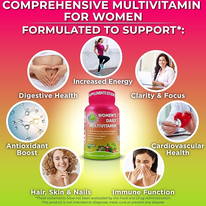 Women’s Multivitamin &amp Probiotic Support Bundle – 3-in-1 Probiotic with Digestive Enzymes &amp Prebiotic &amp Women’s Daily Multivitamin with Iron – Vegan Non-GMO Clean Daily Wellness Support