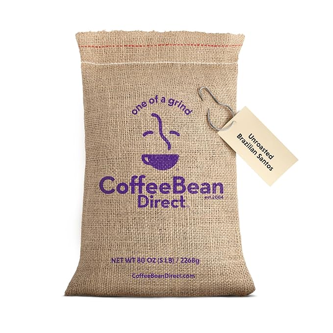 Coffee Bean Direct Unroasted Brazilian Santos 5 Pound (Pack of 1)