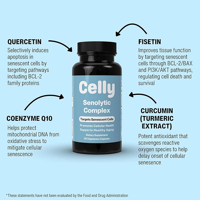 Celly Senolytic Complex | Longevity Supplement for Healthy Aging and Cellular Health with Quercetin and Fisetin | Targets Senescent Cells | 30 Servings | Non-GMO &amp 3rd Party Tested