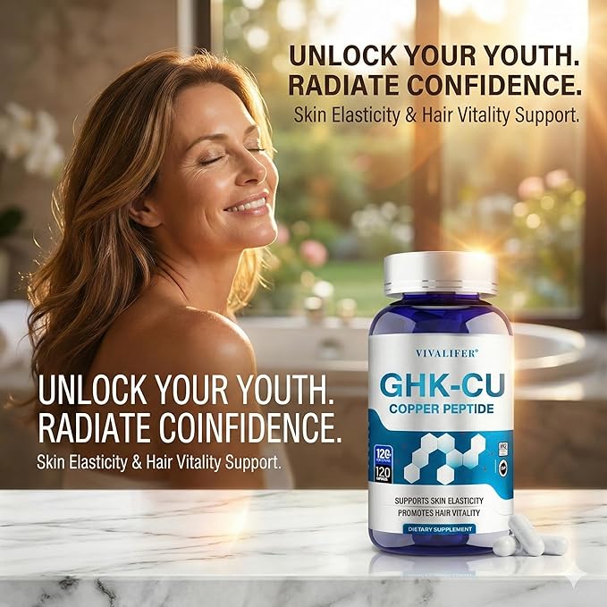 GHK-Cu Copper Peptide Supplement 120 Vegan Capsules High Potency Promotes Skin Repair Radiant Skin Elasticity Anti-Aging &amp Hair Growth Support