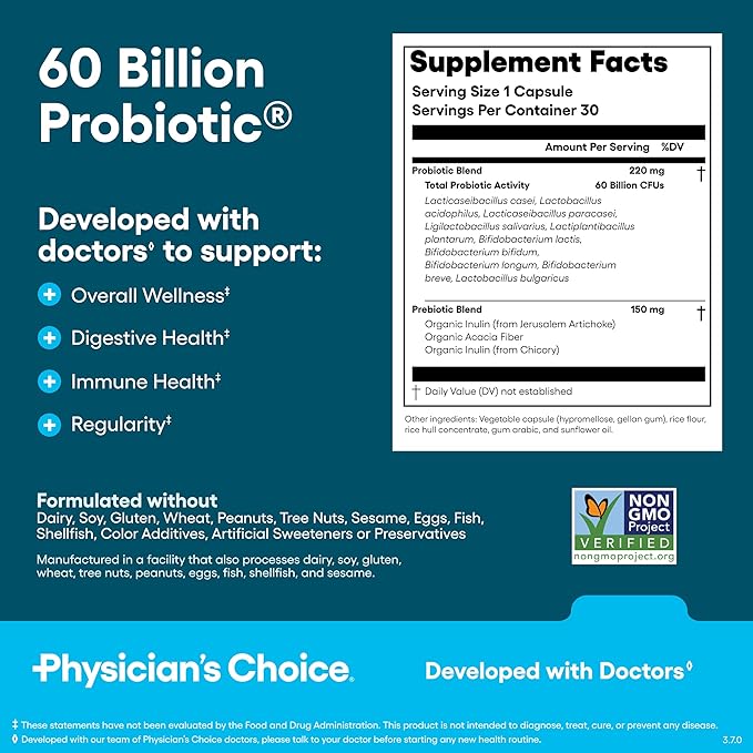 Physician's CHOICE Gut Guardian Bundle: 60 Billion Probiotic 30ct + Bloat &amp Gas Probiotic 30ct + Digestive Enzymes 60ct