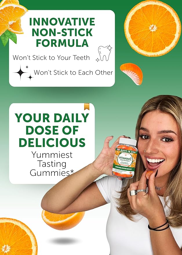 Lunakai USA Made High Potency Vitamin C Gummies for Adults and Kids - 300mg Immune Support - Non-GMO Vegan Delicious Orange Flavor 60ct