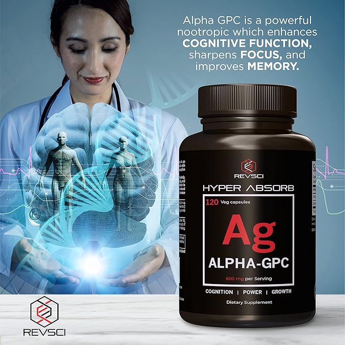 Alpha GPC Supplement &amp BioPerine for Hyper Absorption - 120 Count Alpha-GPC 600mg per Serving - Nootropics for Memory Focus Energy &amp Drive - Choline Supplements to Boost Acetylcholine Mad