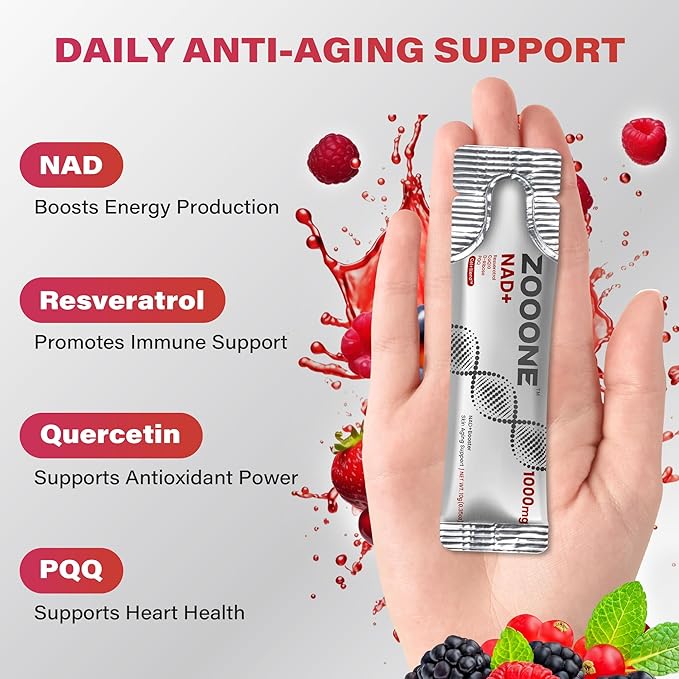 zooone NAD+ 1000mg Liquid Packets Supplement - Premium Nicotinamide Riboside &amp Resveratrol for Cellular EnergyAdvanced NAD Booster for Men &amp Women (60 Pocket)