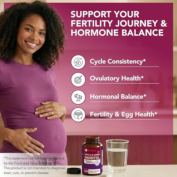 Intimate Rose Myo-Inositol &amp D-Chiro Inositol Supplement with Folate and Vitamin D - Support Hormonal Balance Regular Cycles and Ovarian Health - 30-Day Supply - 40:1 Ratio Capsules