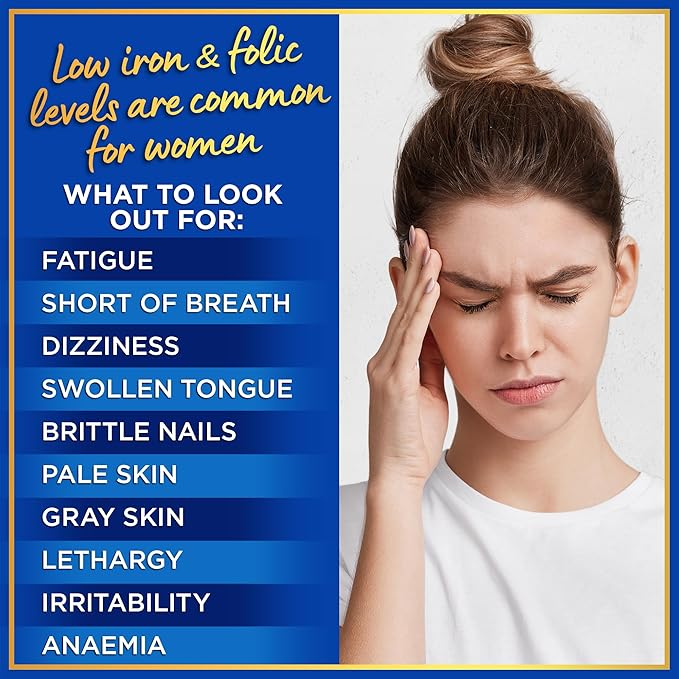 Iron and Folic Acid Supplements for Women - 35mg Gentle Iron Vitamin Folic Acid 400mcg - Anemia Period Pregnancy Support Supplement Ferrous Sulfate Pills - 120 Vegan Non-Constipating Tablets