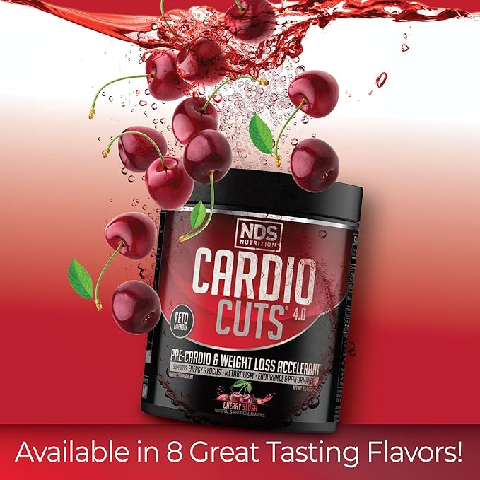 Cardio Cuts NDS Nutrition 4.0 Pre Workout Supplement - Advanced Weight Loss and Pre Cardio Formula with L-Carnitine CLA MCTs L-Glutamine and Safflower Oil - Cherry Slush (40 Servings)
