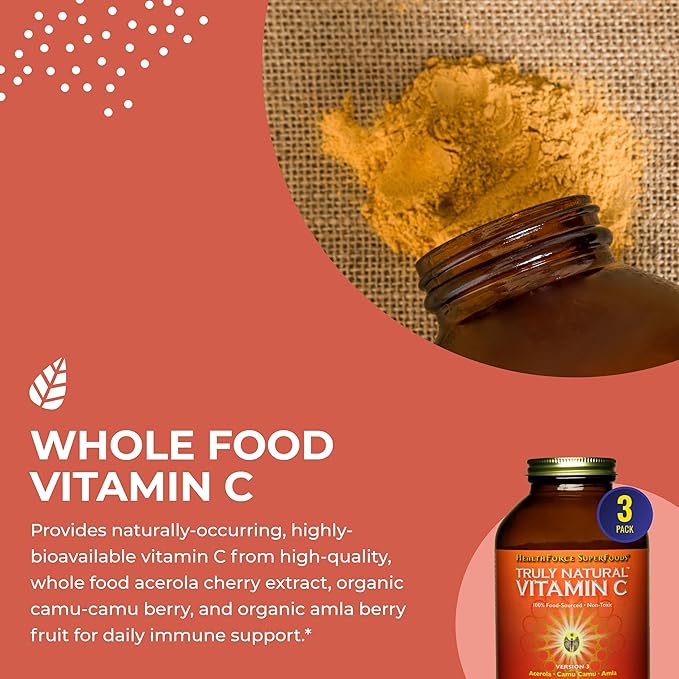 HEALTHFORCE SUPERFOODS Truly Natural Vitamin C - Immune Support Supplement with Camu Camu Berry - Vitamin C Supplement for Immune Health - Vegan Non-GMO - 400 Grams 67 Servings