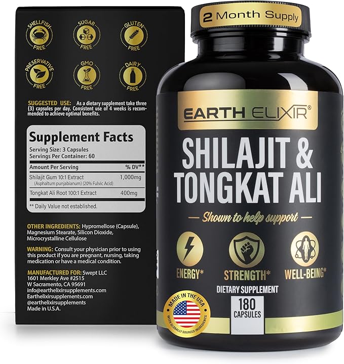Shilajit and Tongkat Ali for Men and Women – Pure Shilajit Capsules w/High Potency Fulvic Acid &amp Trace Minerals – Shilajit for Men with Natural Testosterone Support for Energy &amp Muscle Growth
