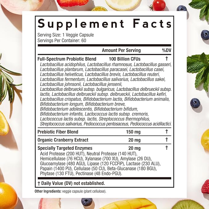 Doctor's Recipes Probiotics for Women 100 Billion CFU 32 Strains with Prebiotic Enzymes &amp Cranberry Shelf Stable Delayed Release 60 Caps