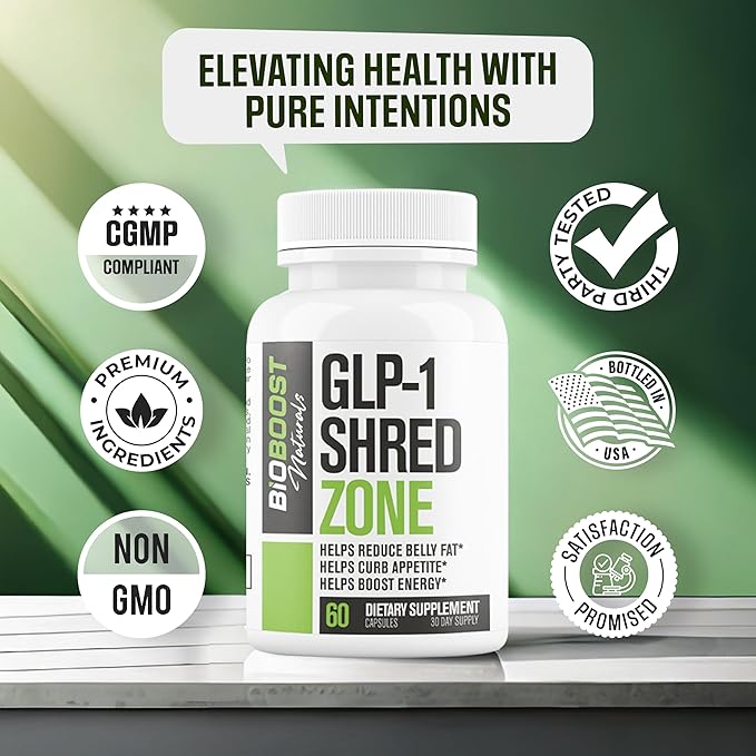 GLP-1 Shred Zone - Weight Loss Pills for Women &amp Men + Appetite Suppressant Support - Supports Healthy Pathways Associated with GLP-1 Activity - Fat Burner Supplement - 60 Capsules
