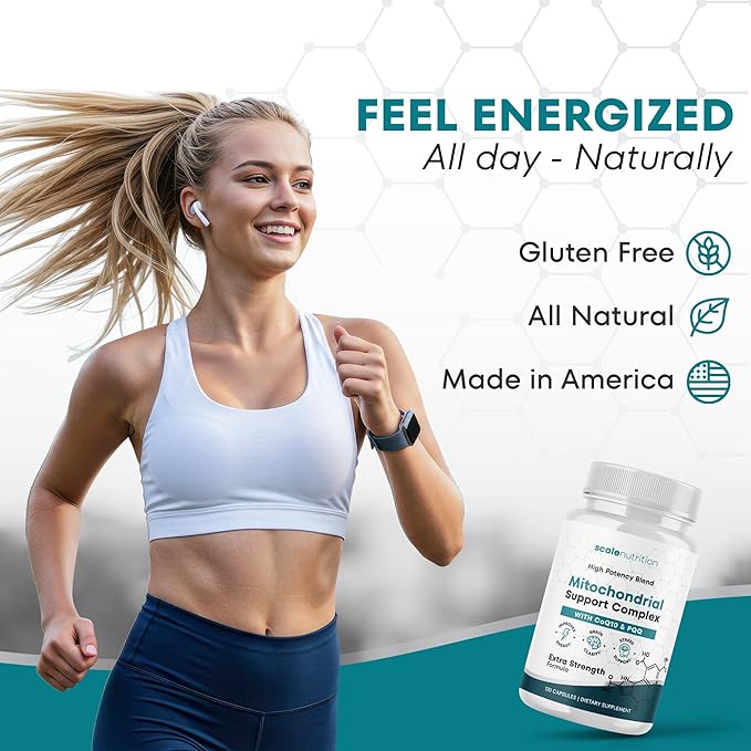 Mitochondrial Support Complex – Energy Focus &amp Brain Clarity Support – CoQ10 PQQ Acetyl-L-Carnitine – Cellular Energy &amp Stress Support Supplement - 120 Capsules