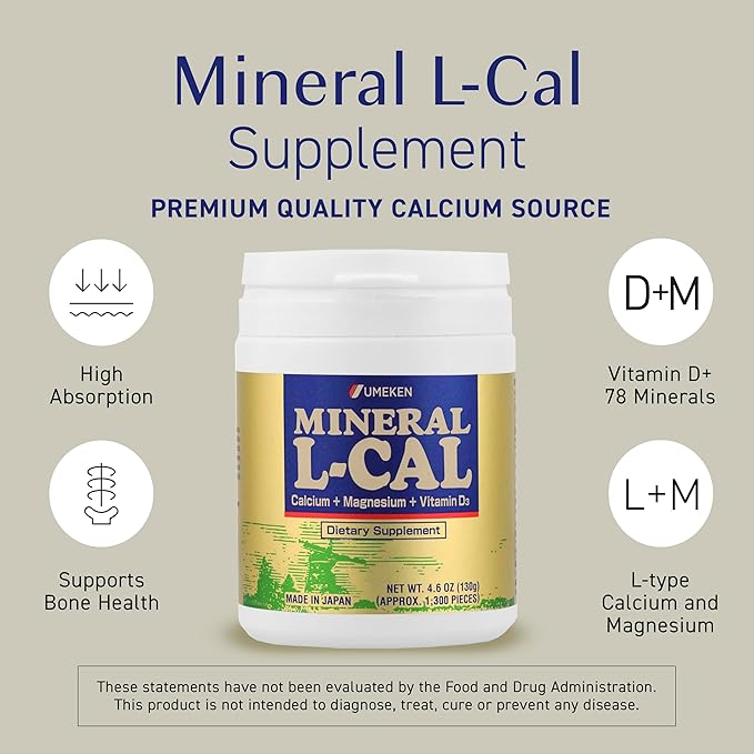 Mineral L-Cal Calcium with Vitamin D3 4 Month Supply Water Soluble Ball Format with Magnesium &amp Minerals Fast Absorbing Calcium Magnesium D3 Supplement 1300 Balls per Bottle 130g Each Pack