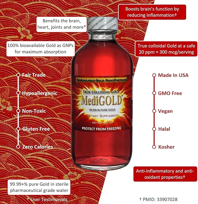 True Colloidal Gold Dietary Supplement - 250 mL in Clear Glass Bottle