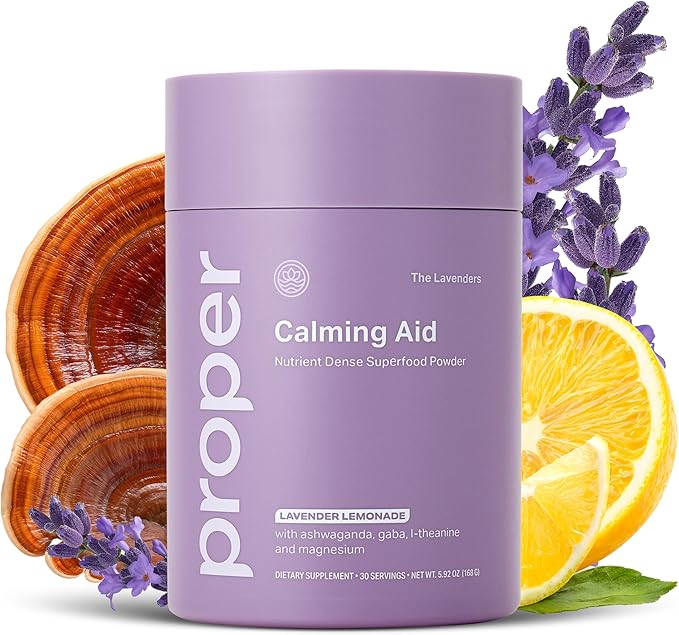 Proper The Lavenders Calming Aid. Magnesium Supplement Relaxation Drink Mix with GABA L-Theanine Lavender Lemon Balm and Ashwagandha. Natural Calm Stress Support Supplements