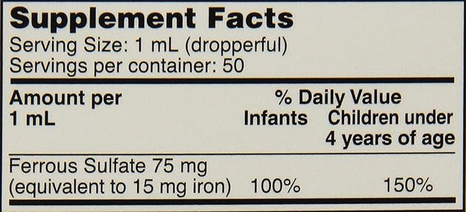 Ferrous Sulfate Iron 15mg/ml Supplement Drops 50ml Bottle -Pack of 3-