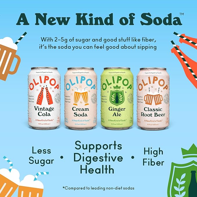 OLIPOP Prebiotic Soda Pop Classic Soda Variety Pantry Pack Packed with Prebiotics Fiber and Botanicals Gluten Free Vegan GMO Free 12oz (12-Cans) (Pack of 2)