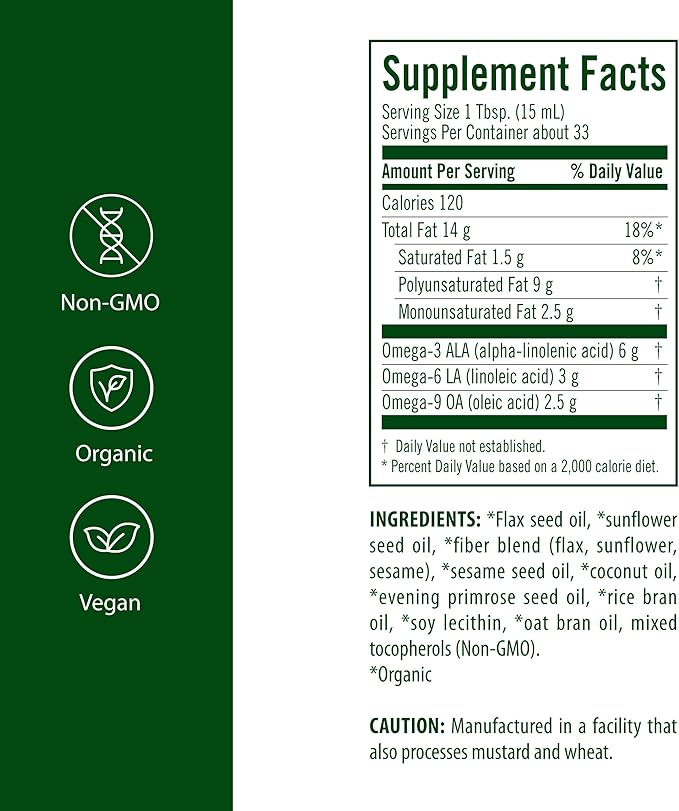 Flora - Udo's Choice High-Lignan 369 Omega Oil Blend Udo's Oil Balanced 2:1:1 Ratio of Omega Fatty Acids Made with Organic Flax Sesame &amp Sunflower Seed Oils 17-oz. Glass Bottle