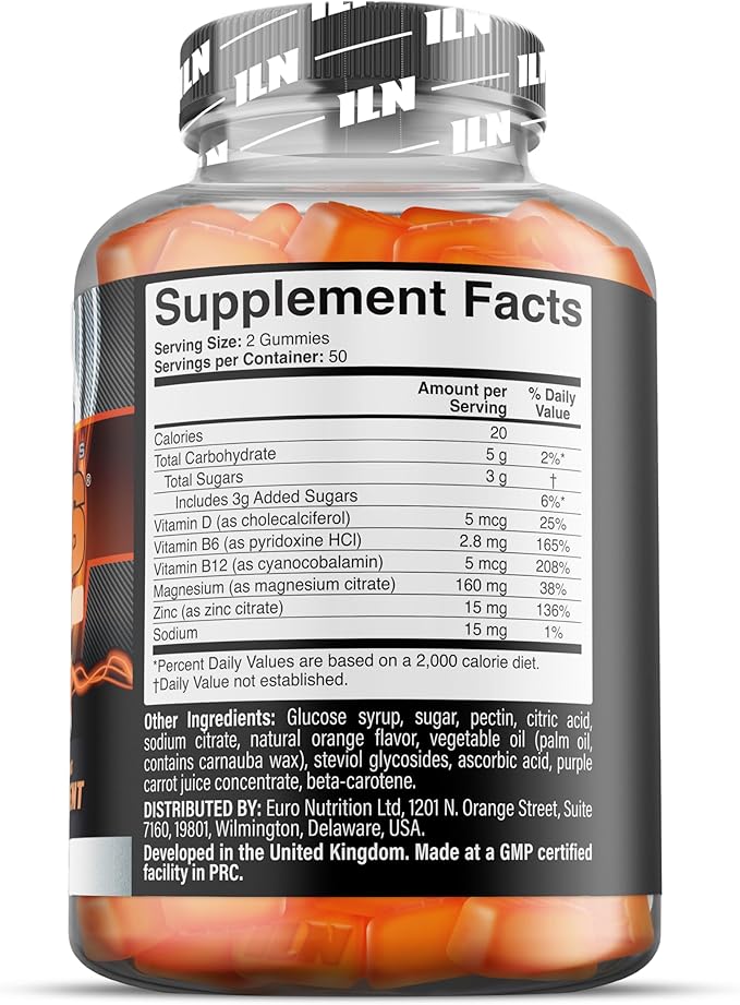 Iron Labs ZM6 Gummies for Men &amp Women – Zinc Magnesium Gummies (100 Count Orange Flavour Vegan) – Magnesium Citrate and Zinc Citrate Supplements with Vitamin B6 and D3