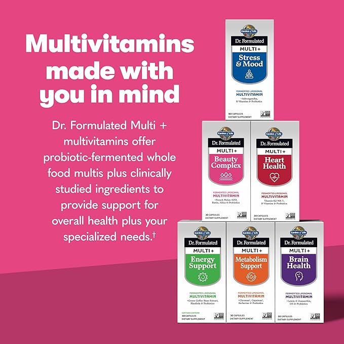 Garden of Life Dr Formulated Multi+ Beauty Complex Fermented Liposomal Multivitamin Plus Hair Skin and Nails Vitamins French Melon SOD Biotin &amp Probiotics 30 Capsules Supplement for Women &amp