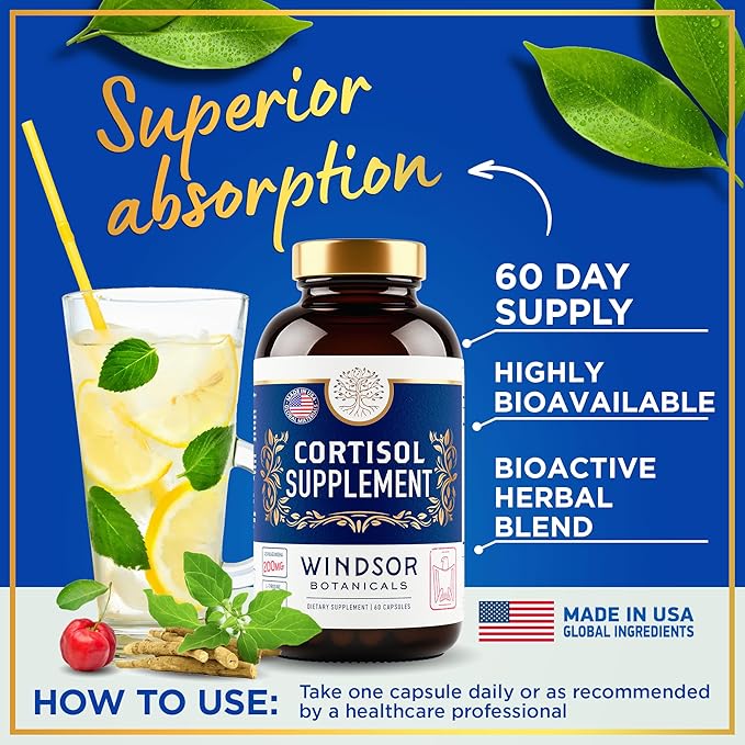 15-IN-1 Cortisol Supplements for Women &amp Men - Cortisol Reducer Manager with Ashwagandha Acerola L-Tyrosine Vitamin C B6 - Mood Stress Relief Restful Sleep Support - 60 Capsules 60-Day Sup