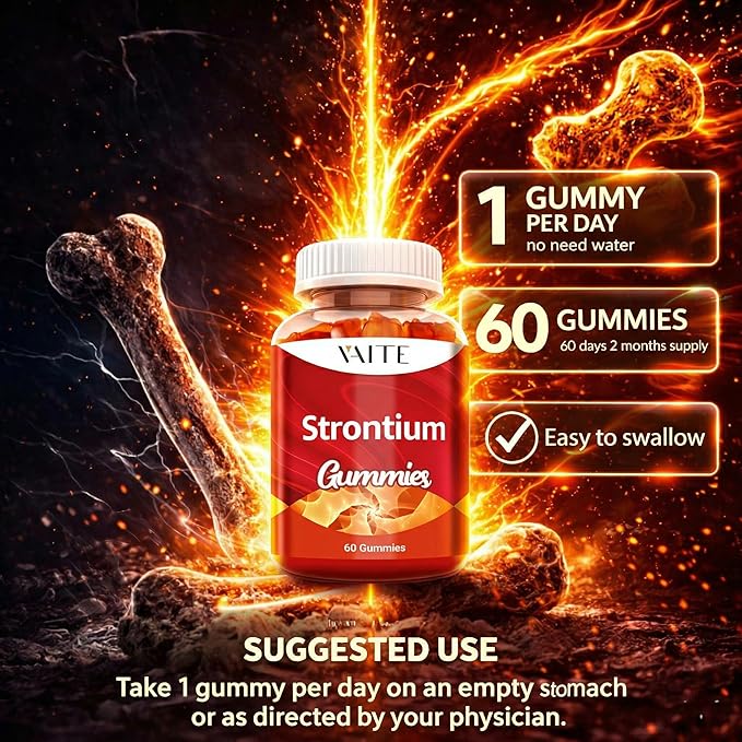 Strontium Citrate 750mg Supplement – Enhances Bone Density Strength and Health for Men and Women 60 Vegan Non-GMO Sugar-Free Gummies Provide an Easy Way to Promote Long-Term Bone Wellness