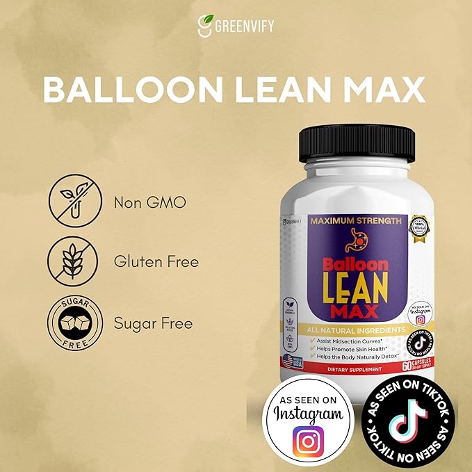 Balloon Lean Max Maximum Strength Dietary Supplement 60 Capsules Natural Ingredients 30-Day Supply (5)