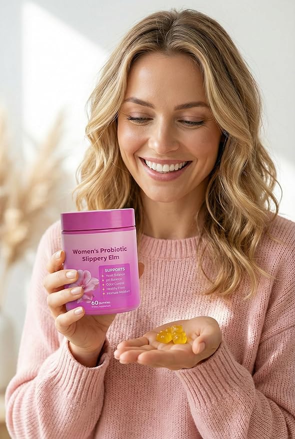 Women's Probiotic Gummies with Slippery Elm Acidophilus Nutritional Supplement