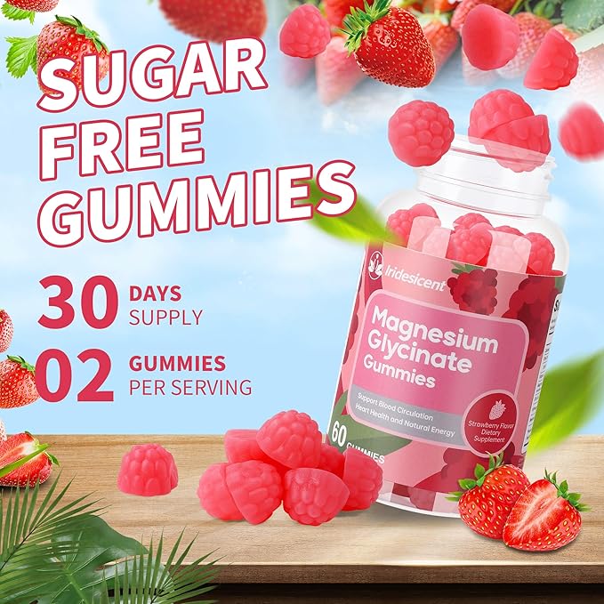 Magnesium Glycinate Gummies 400mg Sugar Free Magnesium Supplement w/Ashwagandha Zinc Vegan Magnesium Glycinate Supplement for Adults - 120 Strawberry Gummies