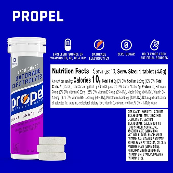 Propel Fitness Water Tablets Grape 10 Count Tube (Pack of 8)