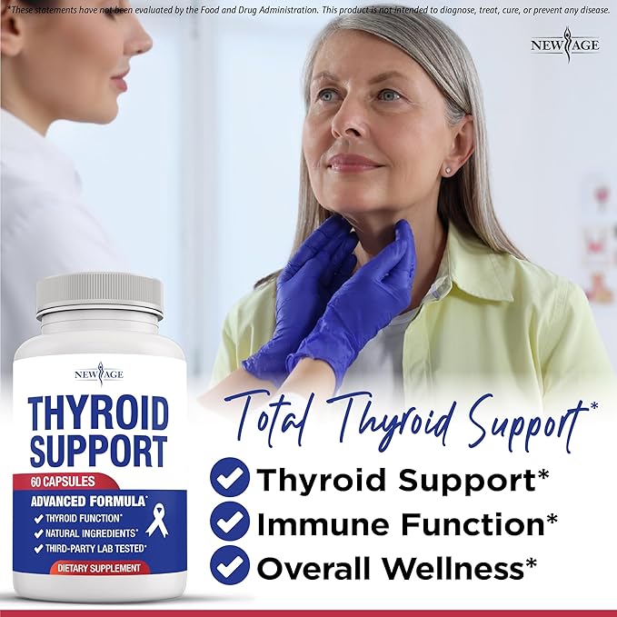 NEW AGE Thyroid Support Supplement for Women &amp Men with Iodine B12 Zinc Selenium Ashwagandha Bladderwrack Turmeric Schisandra - Non-GMO - 60 Count