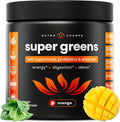 NutraChamps Super Greens Powder Premium Superfood | 20+ Organic Green Veggie Whole Foods | Wheat Grass Spirulina Chlorella | Antioxidant Digestive Enzyme &amp Probiotic Blends (9.0 OZ Mango)