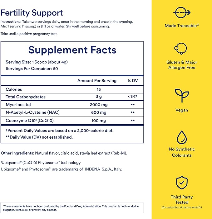 Ritual Fertility Support - Myo-Inositol NAC CoQ10 Supplement For Women - 3-in-1 Drink-Mix Formulated to Support Conception Outcomes with Studied Ingredients - Designed with an OB/GYN. - 60 Servings*