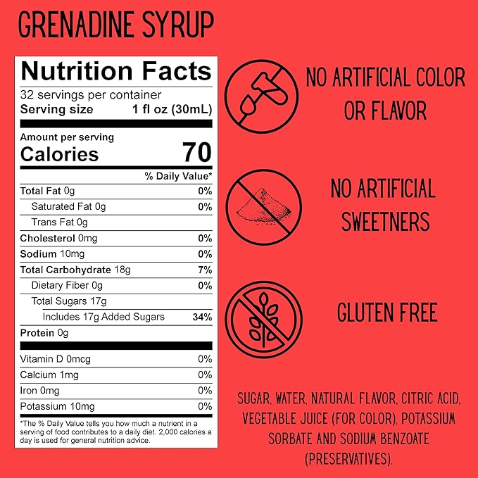 SPOOKY - Grenadine Syrup - With Real Pomegranate Juice and Real Sugar - No Artificial Colors Flavors or Corn Syrup Premium Gluten Free Cocktail Mixer - 32 Oz (Pack of 2)