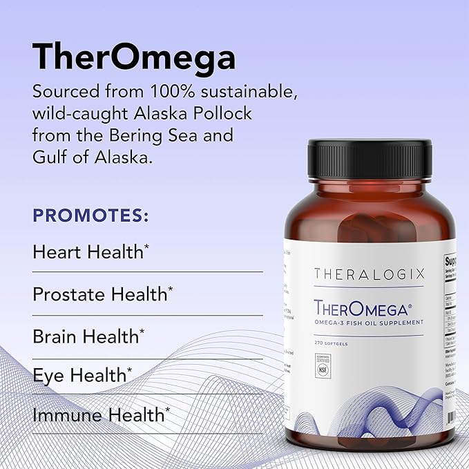 Theralogix TherOmega Omega-3 Fish Oil Supplement - Supports Heart Brain Immune &amp Joint Health* - 700 mg DHA &amp EPA from Wild Alaska Pollock - Sustainably Sourced - NSF Certified - 270 Softgel