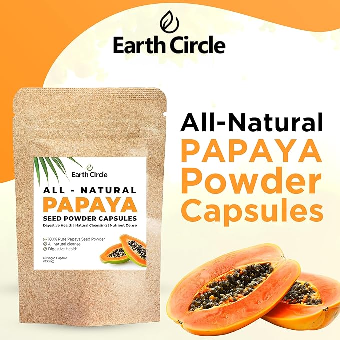 Papaya Seed Powder Capsules – Powerful Papain Supplement with Vitamins A C &amp E &amp Enzymes for Digestion &amp Gut Health – 360mg/Serving – 60 Vegan Capsules per Pack (Pack of 2 60-120 Day Su