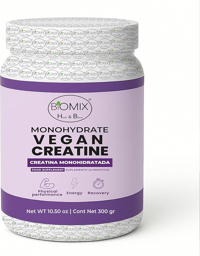 Biomix Vegan Creatine Monohydrate 5000mg Pharmaceutical Grade Micronized 2X Absorption Zero Additives Zero Fillers Strength Energy Muscle Recovery 60 Servings 300g