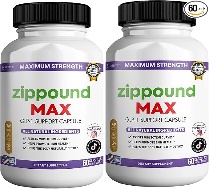 Zippound MAX GLP-1 Support Capsules Maximum Strength All Natural Ingredients 60 Capsules 30-Day Supply (2)