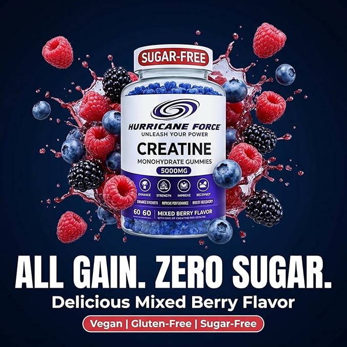 Chewable Creatine Monohydrate Gummies 5000mg — Sugar-Free Creatine Chews No Powder No Shaker No Mess No Bloat — Easy On-the-Go Supplement for Strength Training &amp Muscle Recovery — 60ct Mixed B